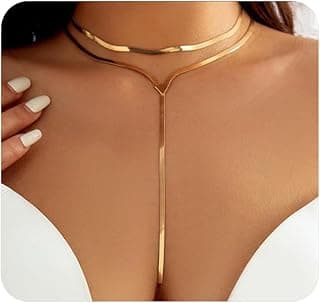 GIGB PBDK Chunky Gold Choker Necklace for Women,Trendy Silver Statement Necklace Long Snake Chain Drop Necklace,Charm Prom...