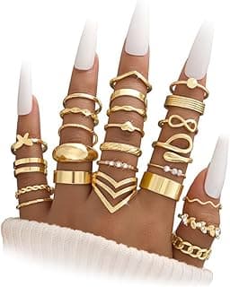 iF YOU 25 Pcs Gold Stackable Ring Set for Women, Chunky Knuckle Finger Midi Rings, Silver Simple Stacking Cute Rings Pack ...