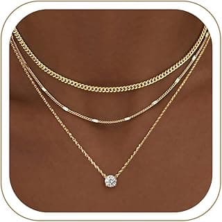 WomenGifts Layered Gold Necklaces for Women, 14K Gold Sterling Silver Plated Dainty Pendant Necklace Set Non Tarnish, Chun...