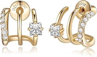 Obidos 14K Gold Plated Illusion Stud Earrings for Women | Triple Huggie Hoop Earrings for One Hole| Trendy Simple Hypoalle...