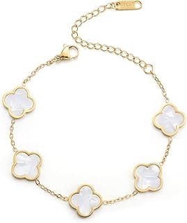 AIPPK 18K Gold Plated Clover Lucky Bracelet for Women White/Black/Red/Green Flower Four Leaf Link Bracelets Trendy Jewelry...