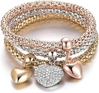 SILANER Crystal Charms Multilayer Bracelets - 3PCS Gold/Silver/Rose Gold Corn Chain Bracelet for Women, Tree of Life Heart...