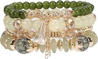 Caiyao 4Pcs Bohemia Multilayer Stackable Beaded Bracelets Set Colorful Crystal Stone Gold Beaded Stretch Bracelets Hawaii ...