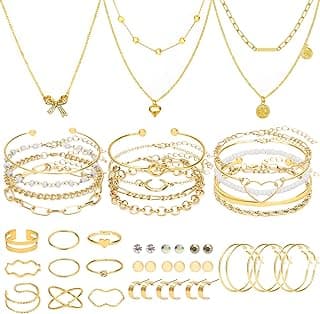 NEWITIN 49 Pieces Gold Jewelry Set for Women Fashion Costume Jewelry Gold Plated Necklace Bracelet Ring Earrings Set for W...