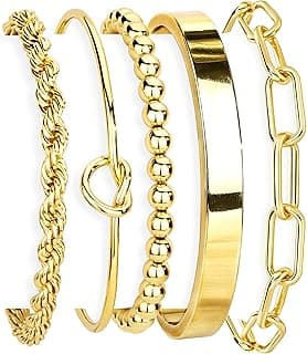 Gokeey Gold Bracelets Set for Women Non Tarnish, Waterproof 14K Gold Plated Sterling Silver Chunky Cuff Bracelet Stackable...