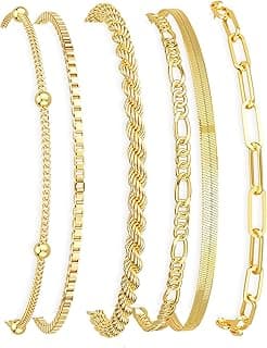 DEARMAY Gold Bracelets for Women Waterproof, 14K Gold Plated Stackable Jewelry Sets Non Tarnish Trendy Thin Dainty Cuban L...