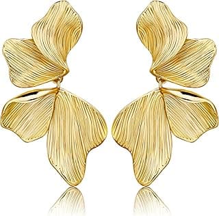 Gold Statement Earrings For Women 18K Gold Plated Sectored Flower Leaf Shell Angel Wing Earring Large Stud Earrings Hypoal...