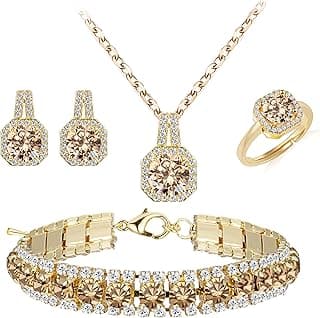 4pcs Cubic Zirconia Wedding Jewelry Sets for Bride Bridesmaid Cubic Zirconia Pendant Necklace Earrings Link Tennis Bracele...